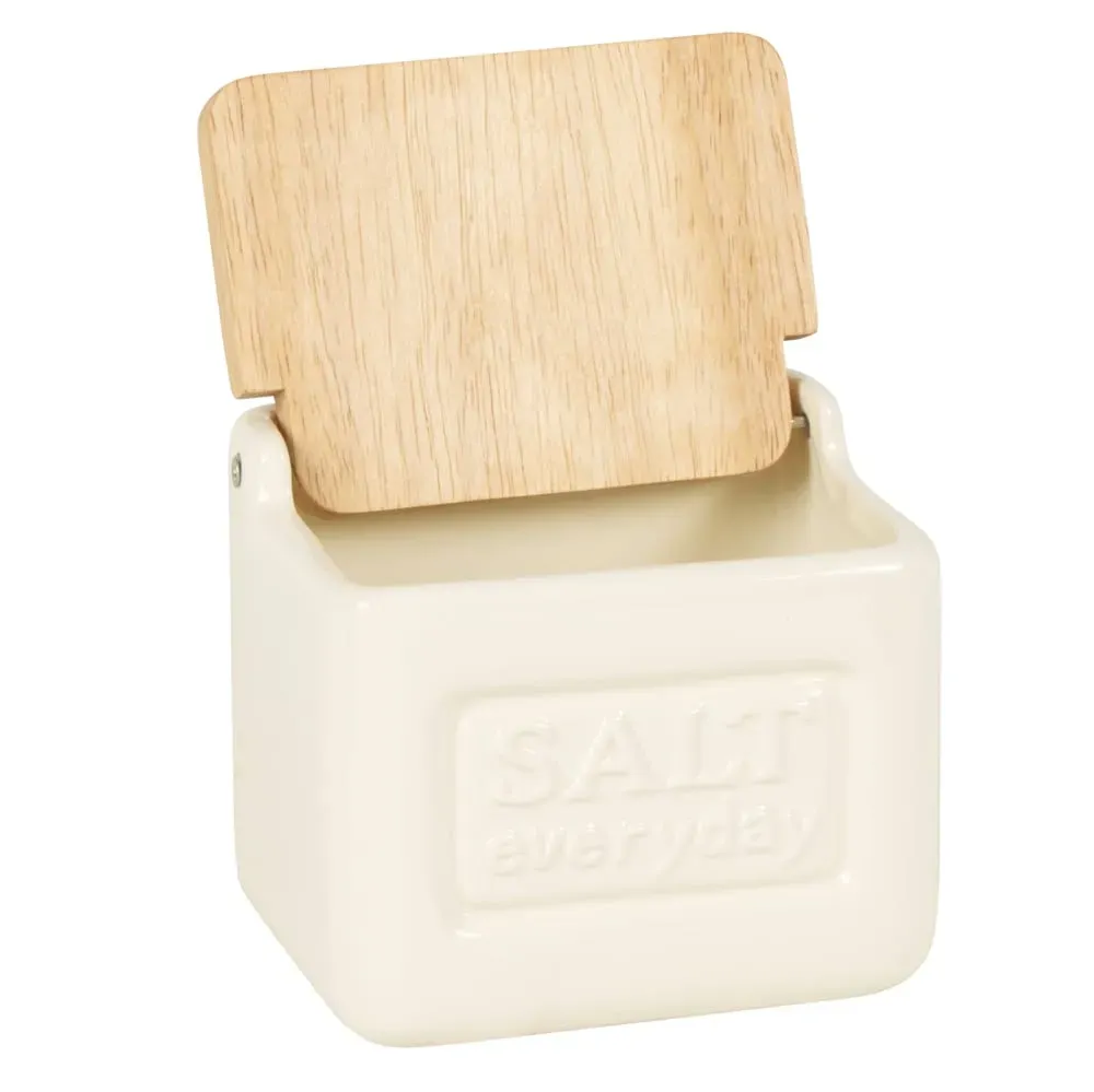 Illustration numéro 2 du produit Pot à sel en dolomite et couvercle en bambou bicolore H11