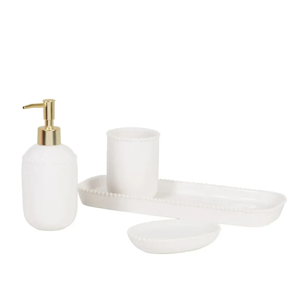 Illustration numéro 2 du produit Distributeur de savon décor perles en faïence blanche