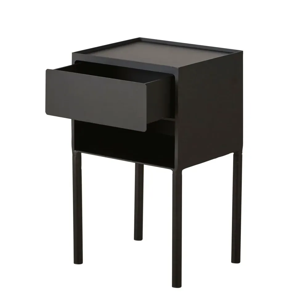 Illustration numéro 2 du produit Table de chevet 1 tiroir en métal noir