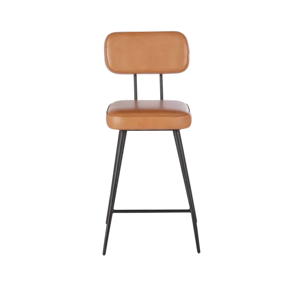 Illustration numéro 2 du produit Chaise pour îlot central en cuir marron et acier noir H66