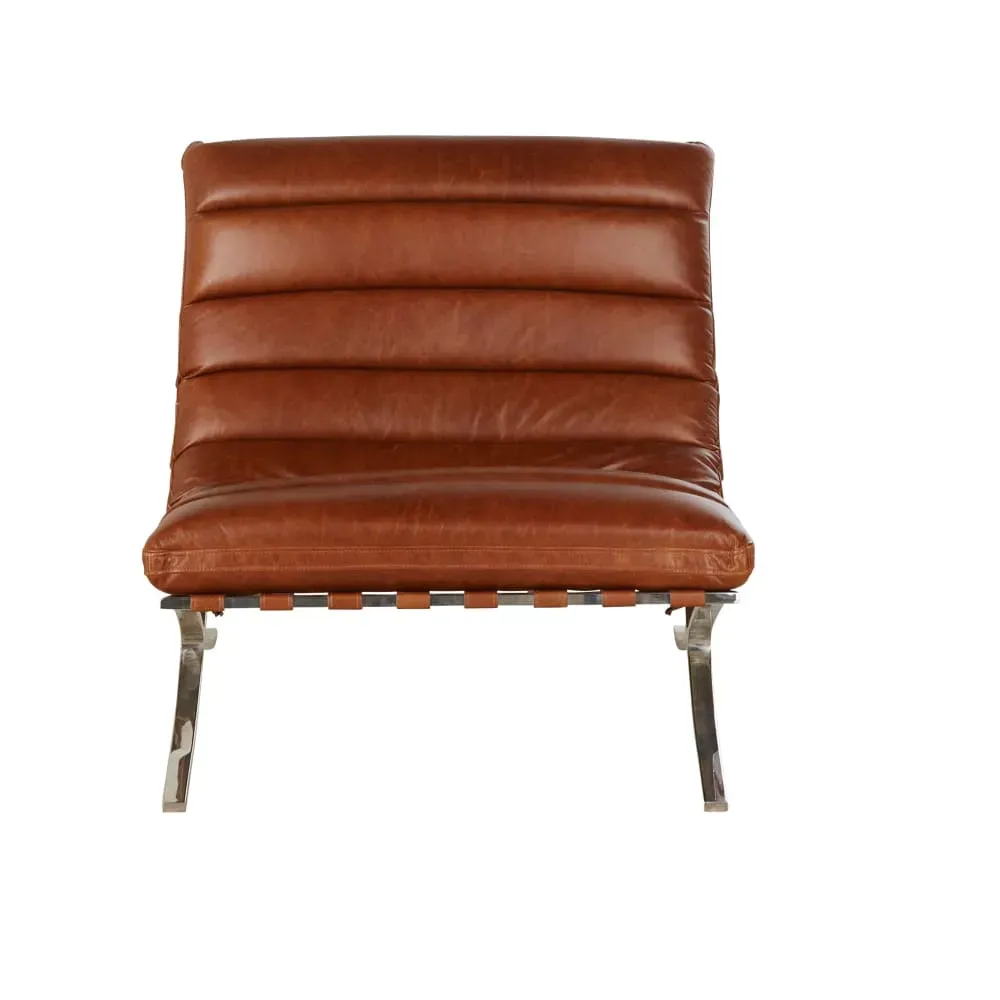 Illustration numéro 2 du produit Fauteuil en cuir marron effet vieilli et inox