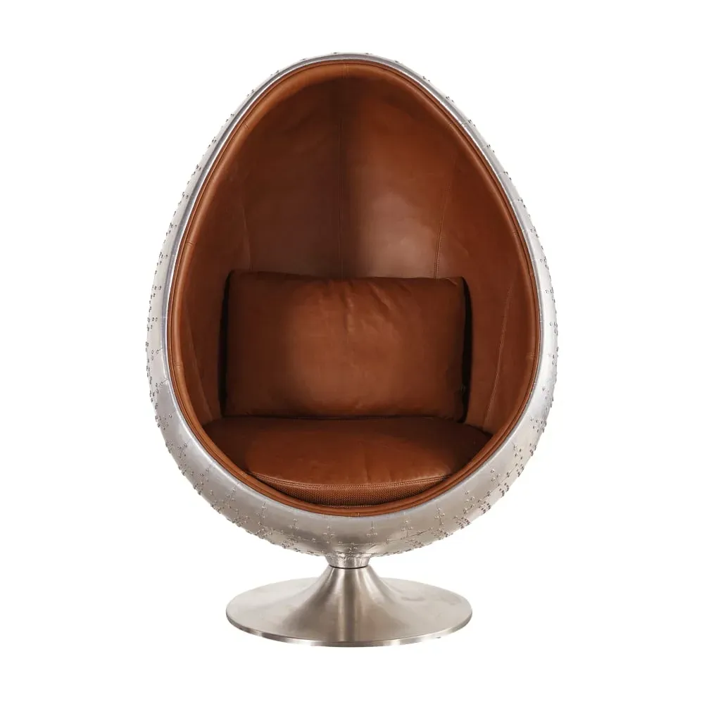 Illustration numéro 2 du produit Fauteuil œuf industriel en cuir marron