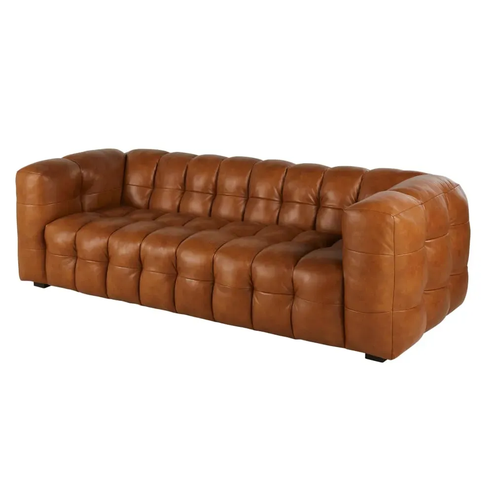 Illustration numéro 2 du produit Canapé nuage 3/4 places en cuir camel