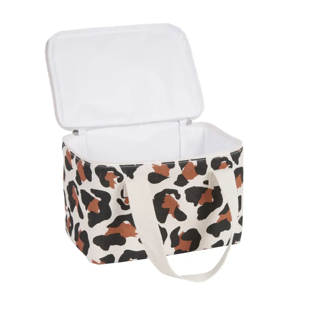 Illustration numéro 2 du produit Lunchbag en lin motif léopard beige, noir, marron et blanc