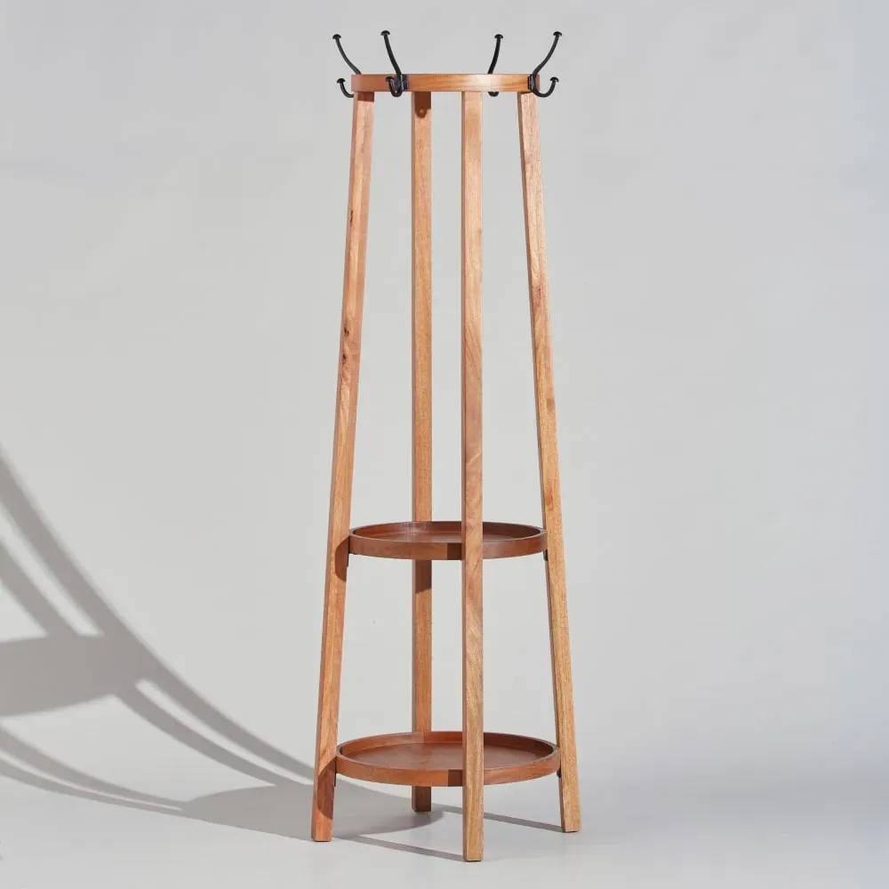 Illustration numéro 2 du produit Portant en bois de manguier massif et patères en fer forgé