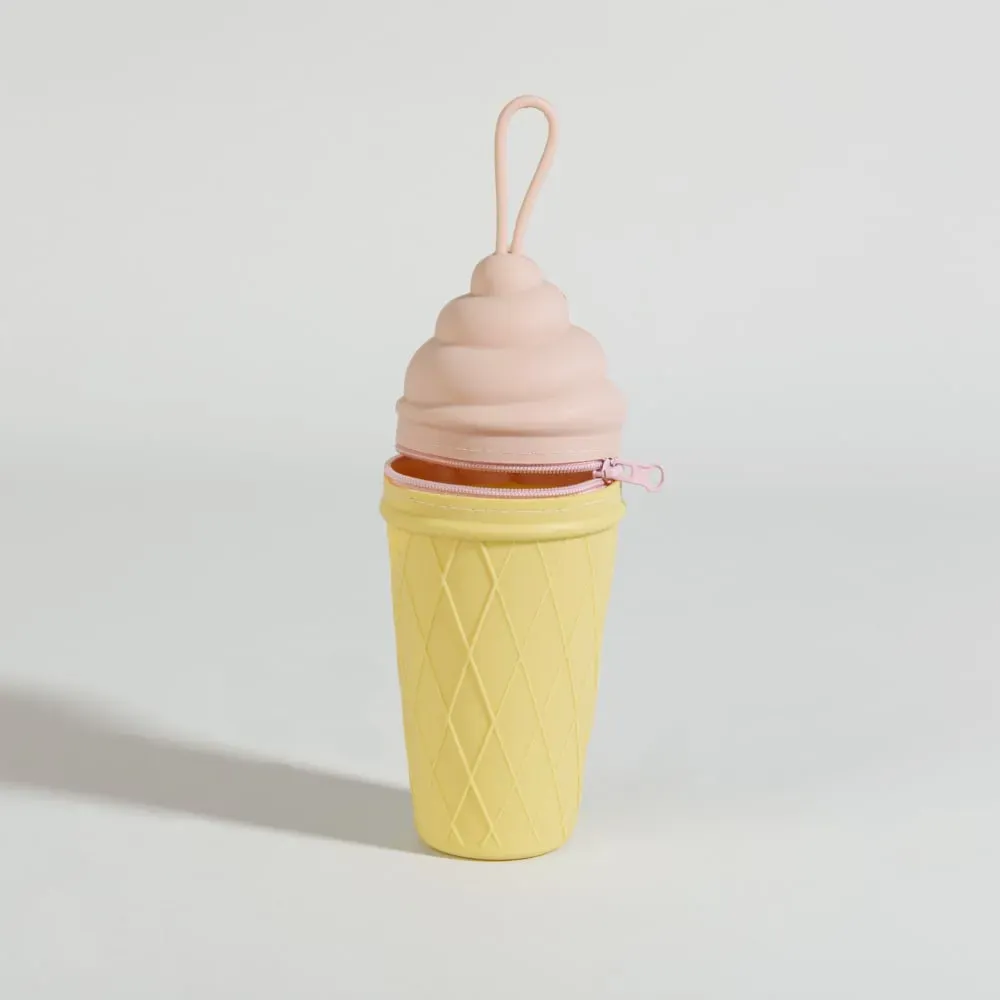 Illustration numéro 2 du produit Trousse glace en silicone jaune et rose