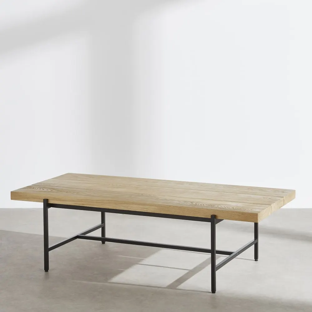 Illustration numéro 2 du produit Table basse en acier noir et bois de chêne, L120 cm