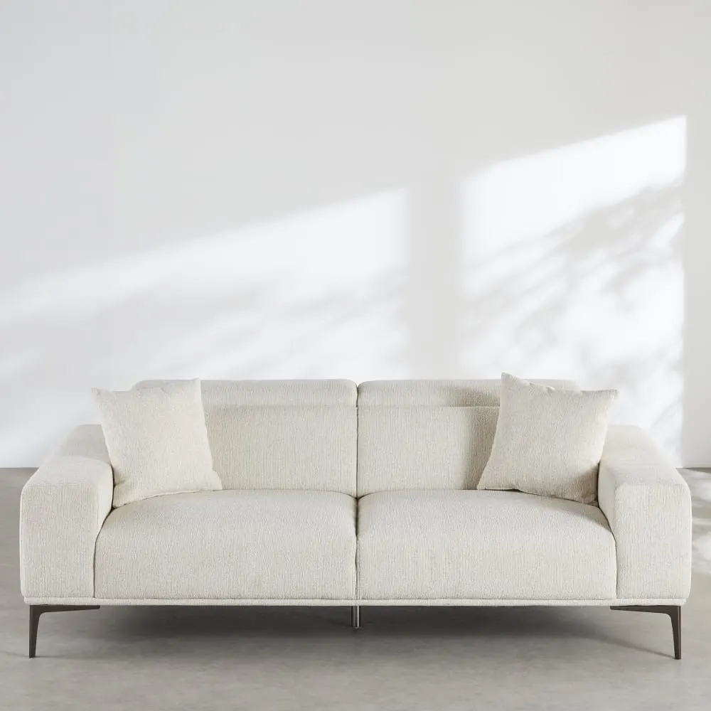 Illustration numéro 2 du produit Canapé 2 places en tissu polyester tramé beige, têtières ajustables - 211 cm