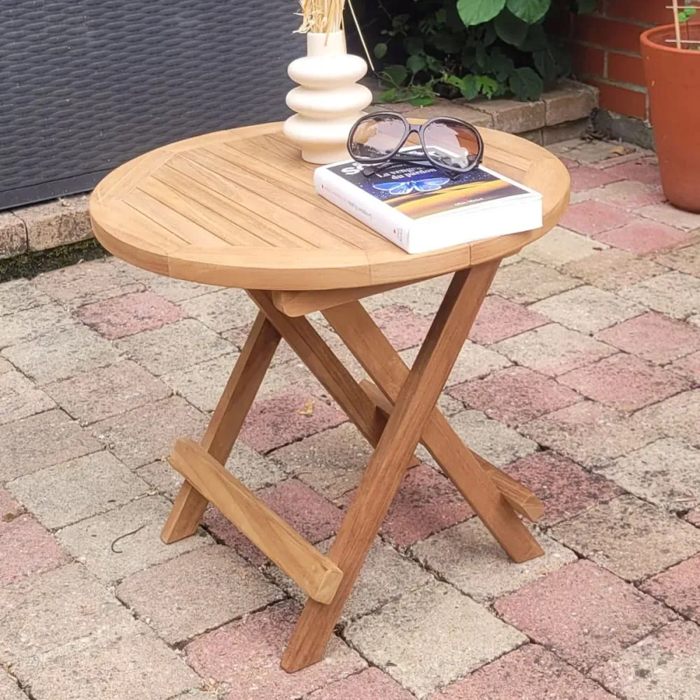 Illustration numéro 2 du produit Table basse pliante de jardin en teck massif D 50 cm