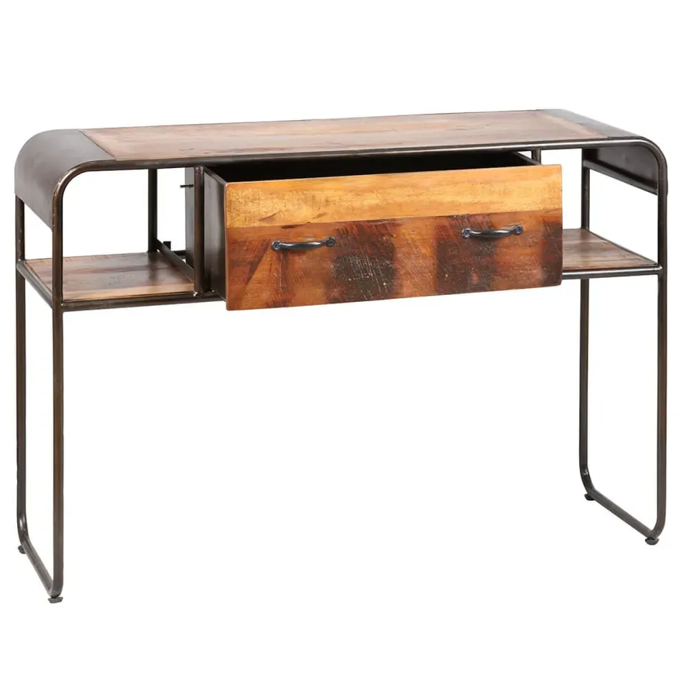 Illustration numéro 2 du produit Console 1 tiroir en bois massif et métal rouillé