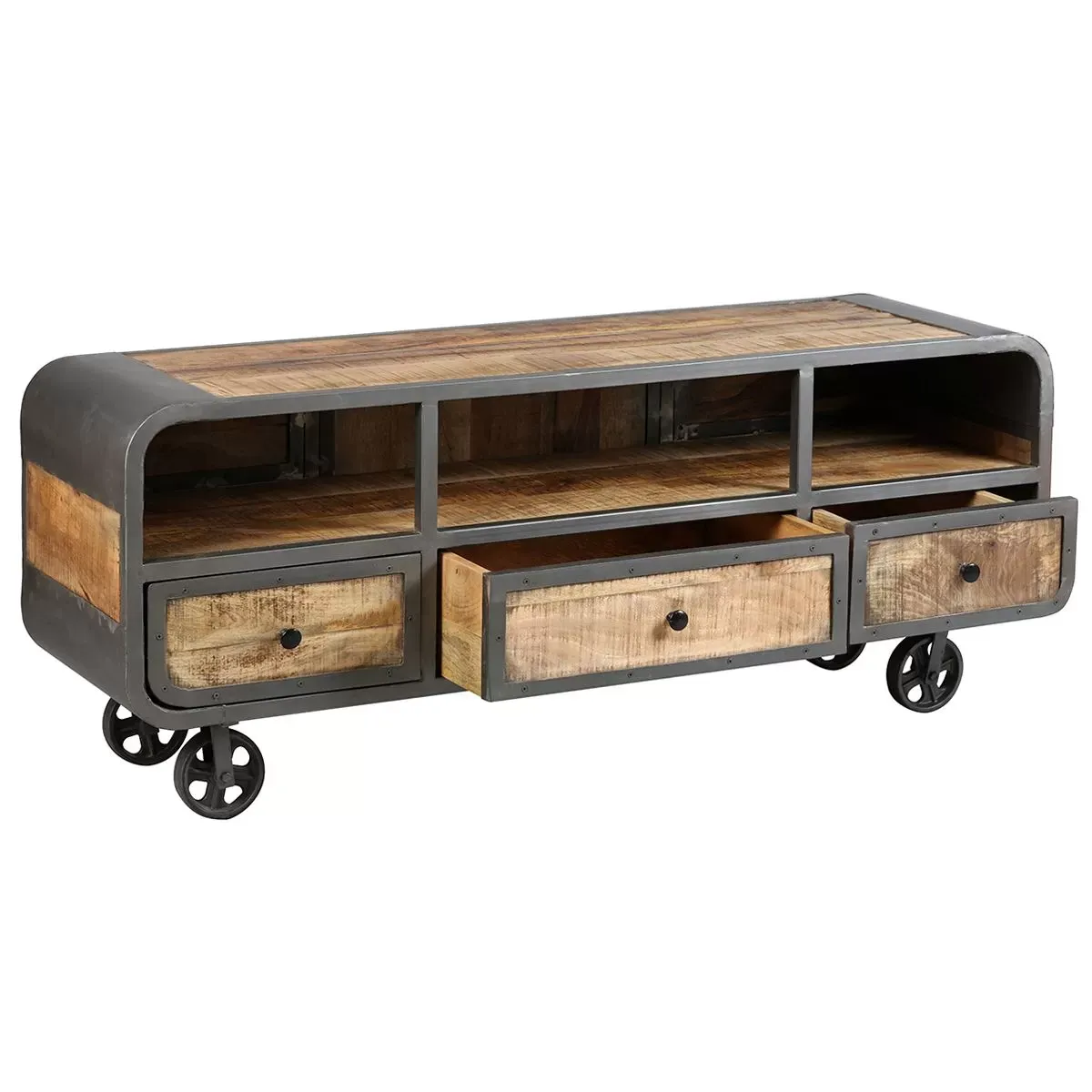 Illustration numéro 2 du produit Meuble  tv 3 tiroirs acier et bois massif