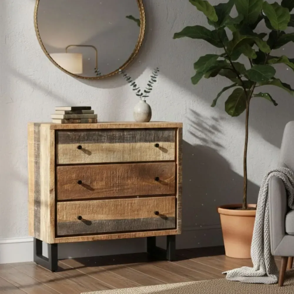 Illustration numéro 2 du produit Commode 3 tiroirs en palissandre et métal noir