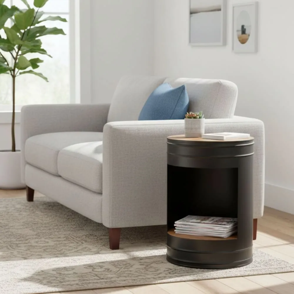 Illustration numéro 2 du produit Bout de canapé en bois massif et métal gris