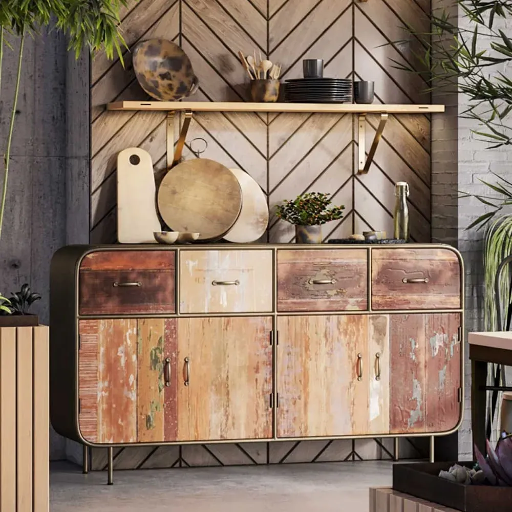 Illustration numéro 2 du produit Buffet 4 portes 4 tiroirs en bois massif et métal rouillé