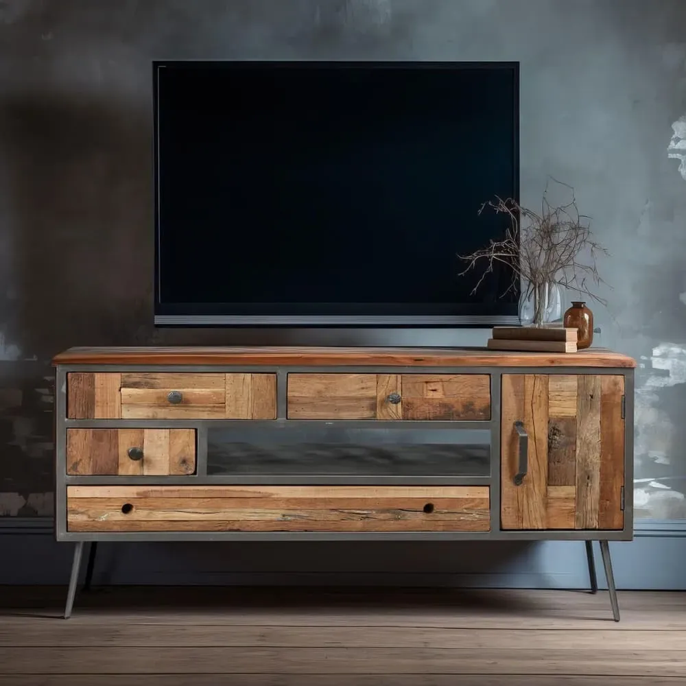 Illustration numéro 2 du produit Meuble  tv 1p 4t acier et bois massif