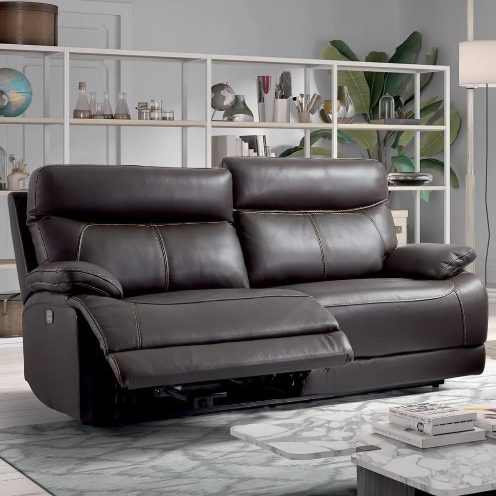 Illustration numéro 2 du produit Canapé relax 3 places électrique en cuir marron foncé
