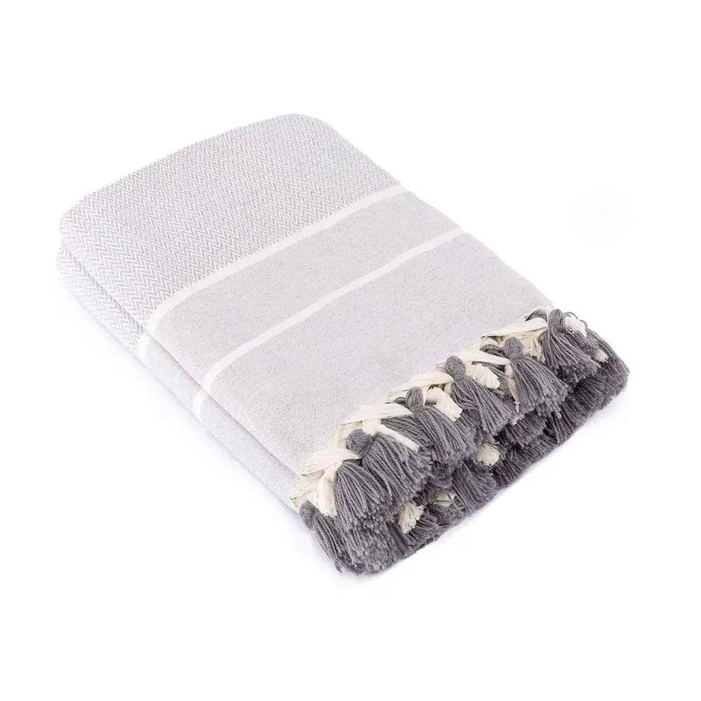 Illustration numéro 2 du produit Plaid coton gris perle 160x250