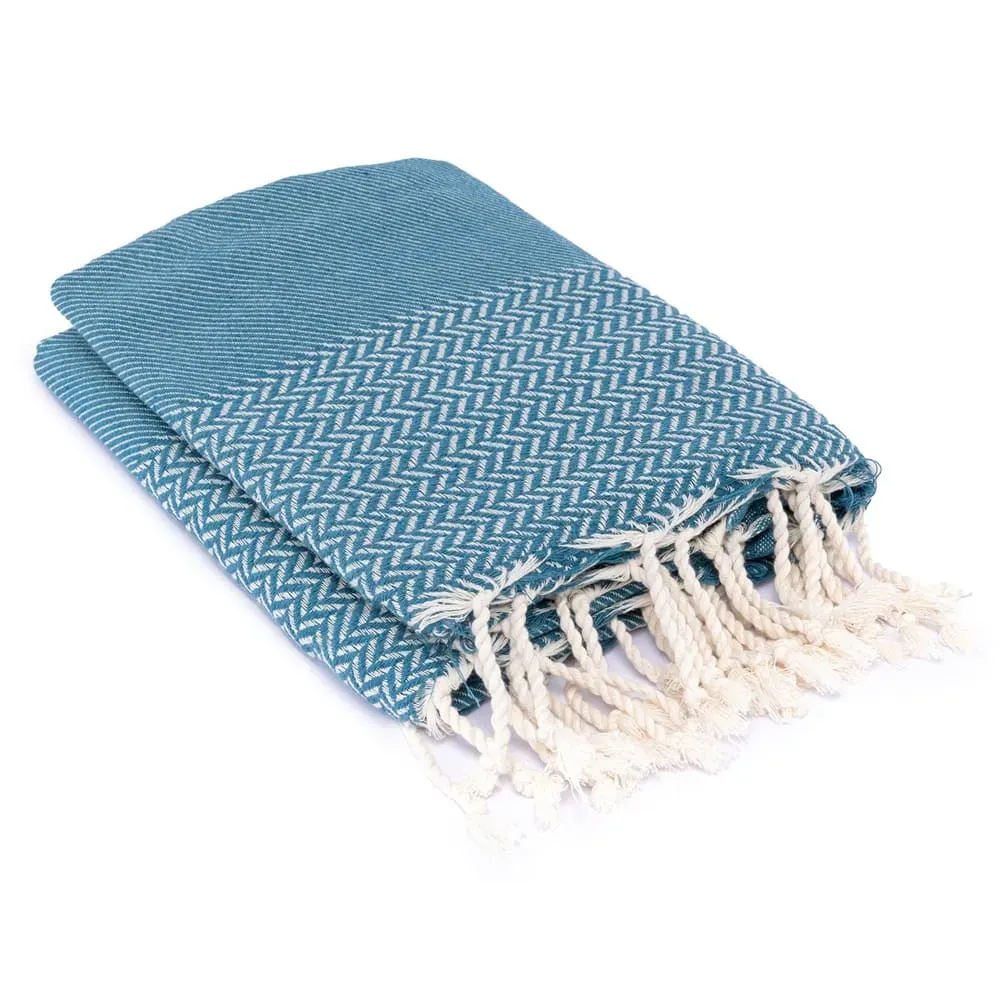 Illustration numéro 2 du produit Plaid coton bleu pétrole 160x250