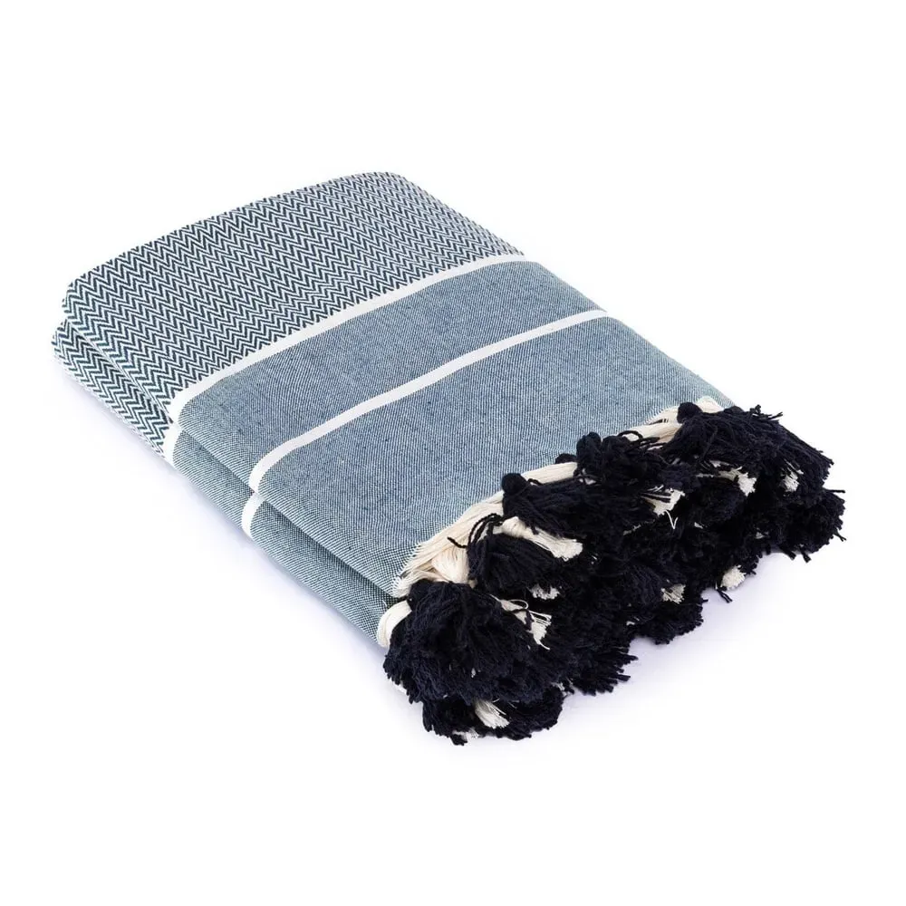 Illustration numéro 2 du produit Plaid coton bleu pétrole 130x170