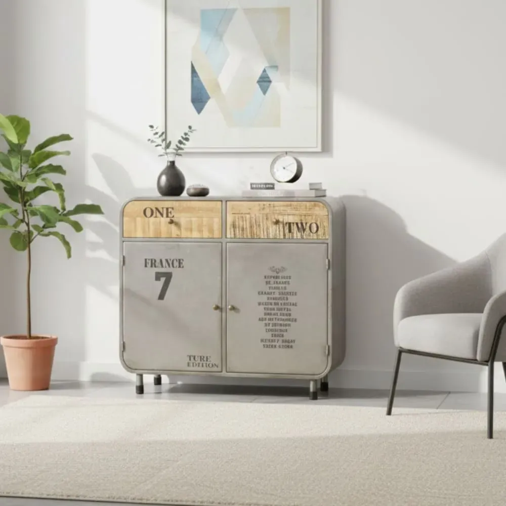 Illustration numéro 2 du produit Bahut  2 portes 2 tiroirs en acier et manguier