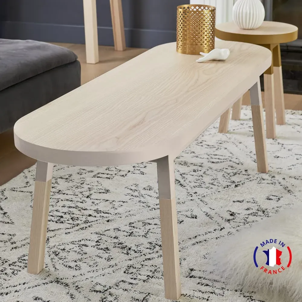 Illustration numéro 2 du produit Table basse banc 140 cm, 100% frêne massif gris muscade