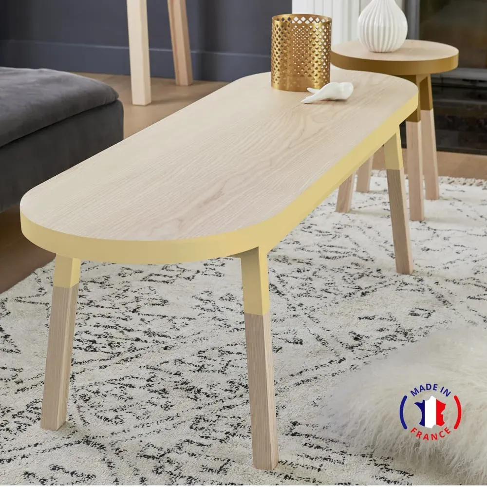 Illustration numéro 2 du produit Table basse banc 140 cm, 100% frêne massif jaune lunaire