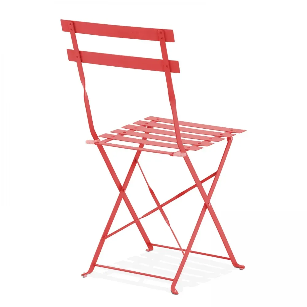 Illustration numéro 2 du produit Table bistrot de jardin et 2 chaises pliantes rouge