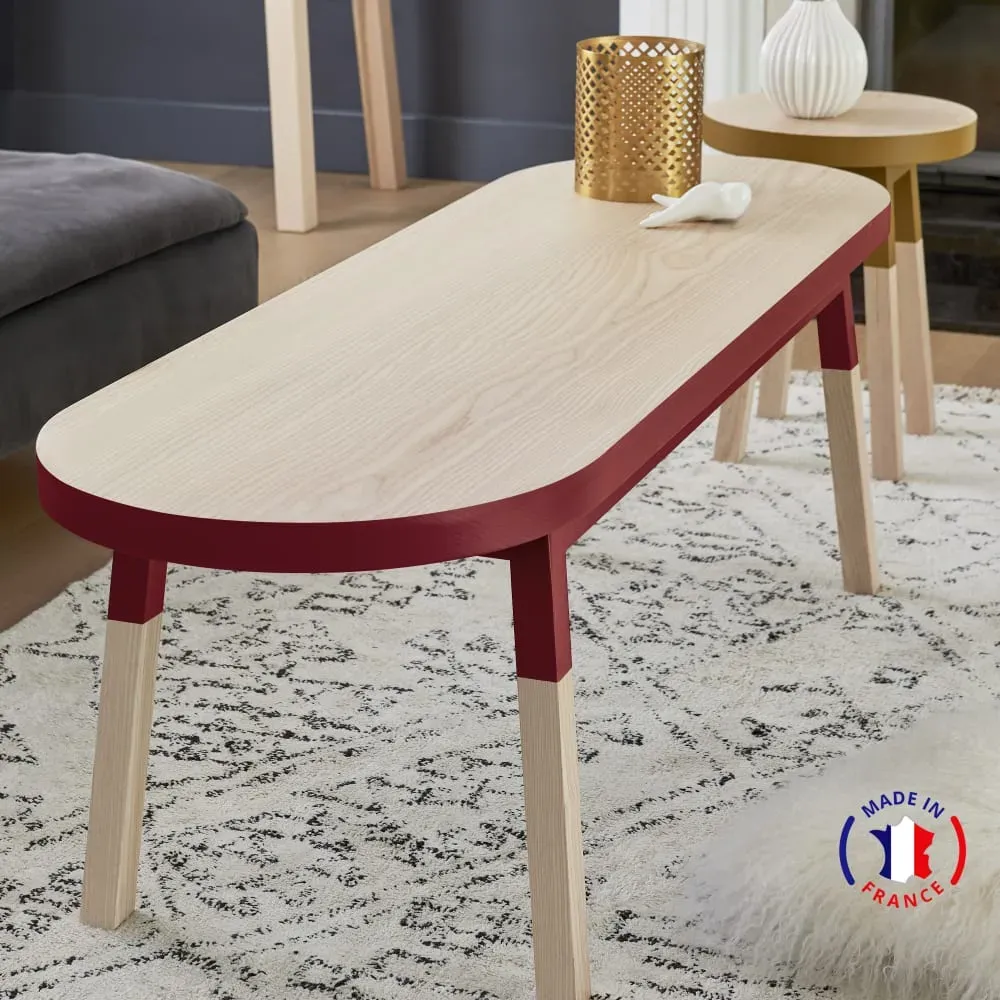 Illustration numéro 2 du produit Table basse banc 140 cm, 100% frêne massif rouge de pluduno