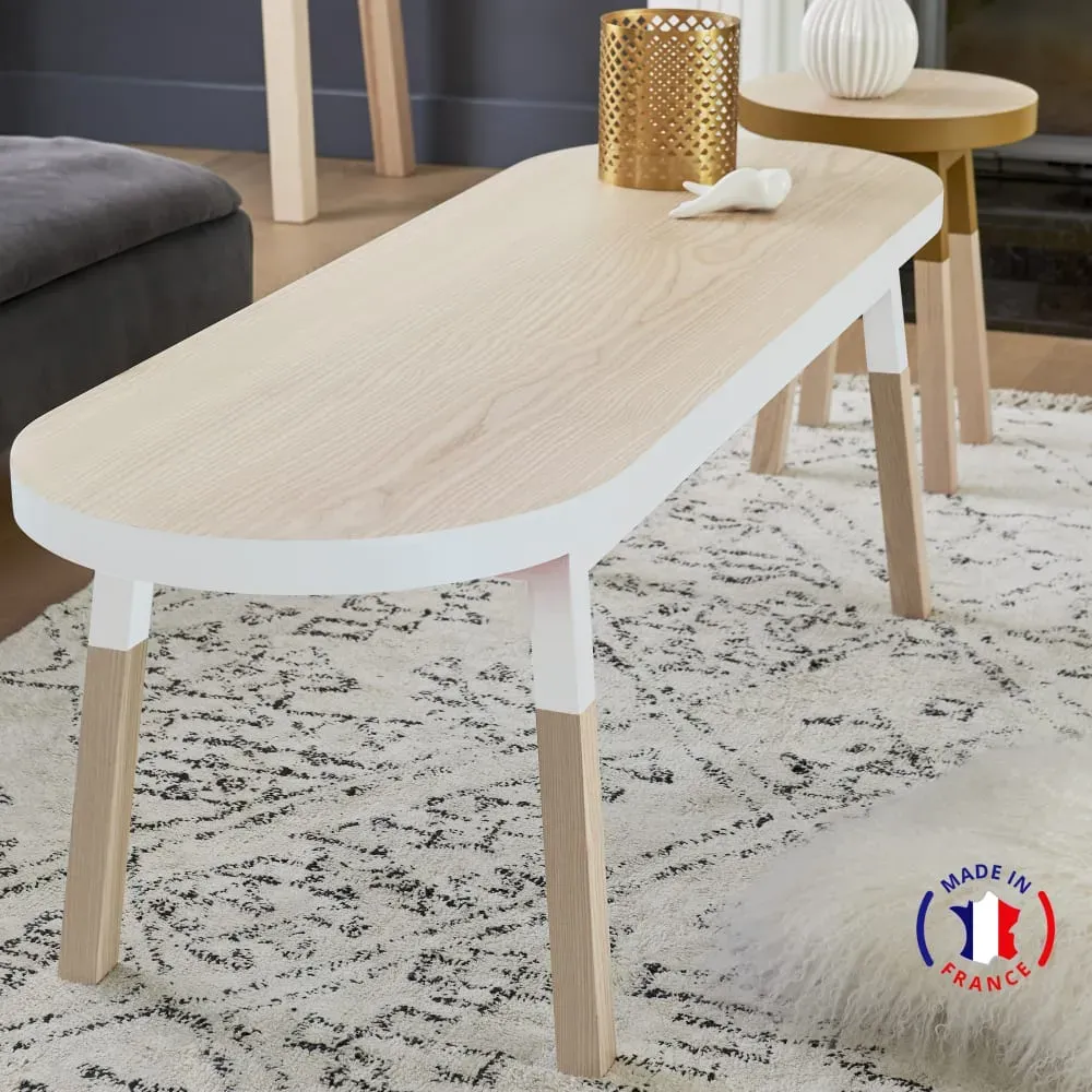 Illustration numéro 2 du produit Table basse banc 140 cm, 100% frêne massif blanc balisson