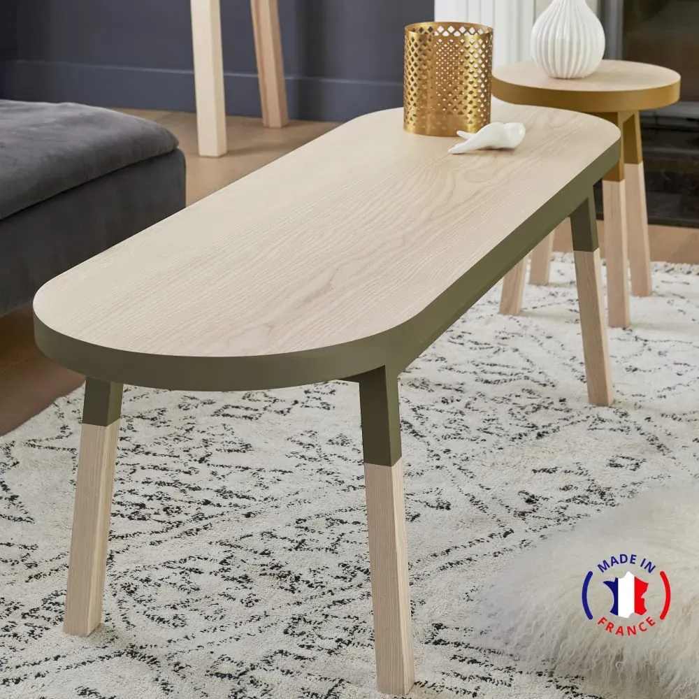 Illustration numéro 2 du produit Table basse banc 140 cm, 100% frêne massif vert lancieux