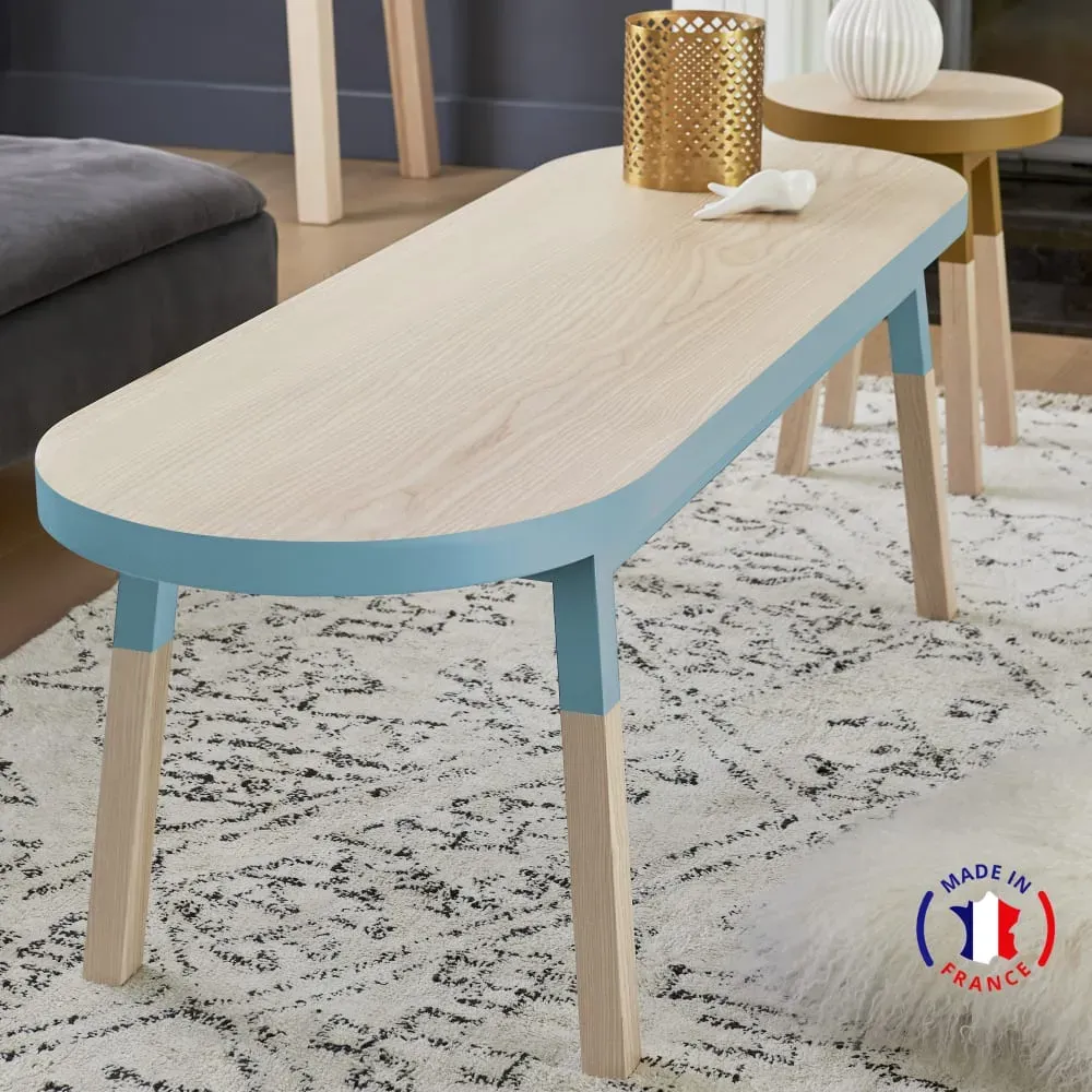 Illustration numéro 2 du produit Table basse banc 140 cm, 100% frêne massif bleu briac