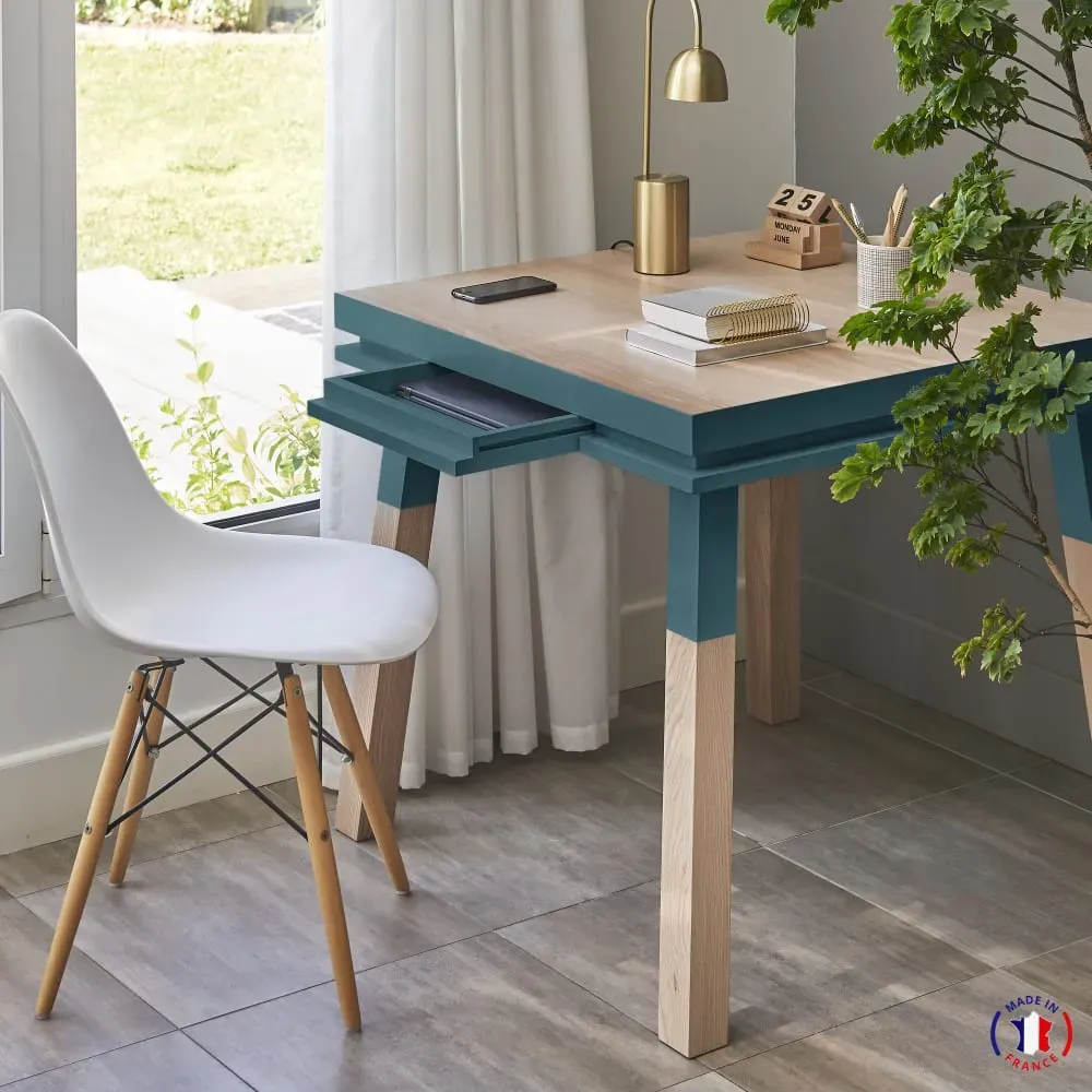 Illustration numéro 2 du produit Bureau carré avec tiroir 90 cm, 100% frêne massif