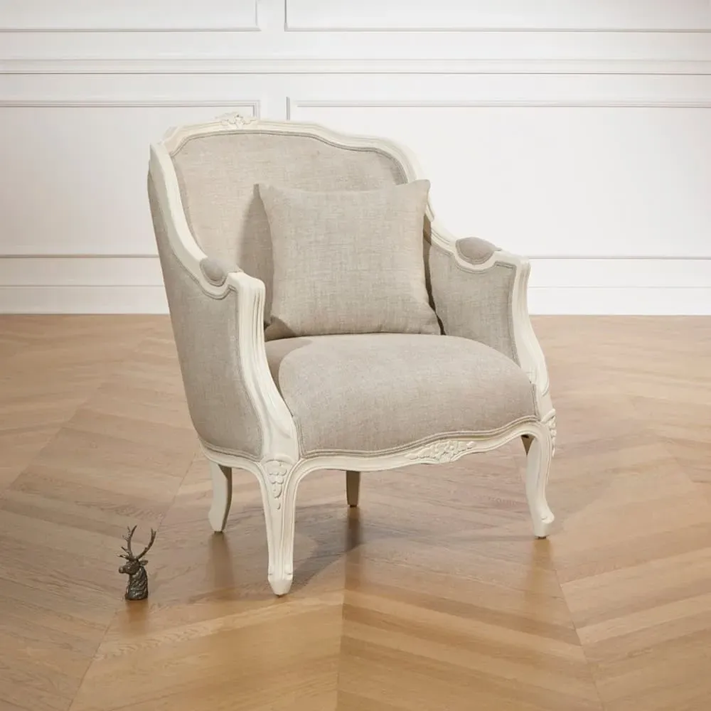 Illustration numéro 2 du produit Fauteuil bergère en bois massif et lin premium blanc
