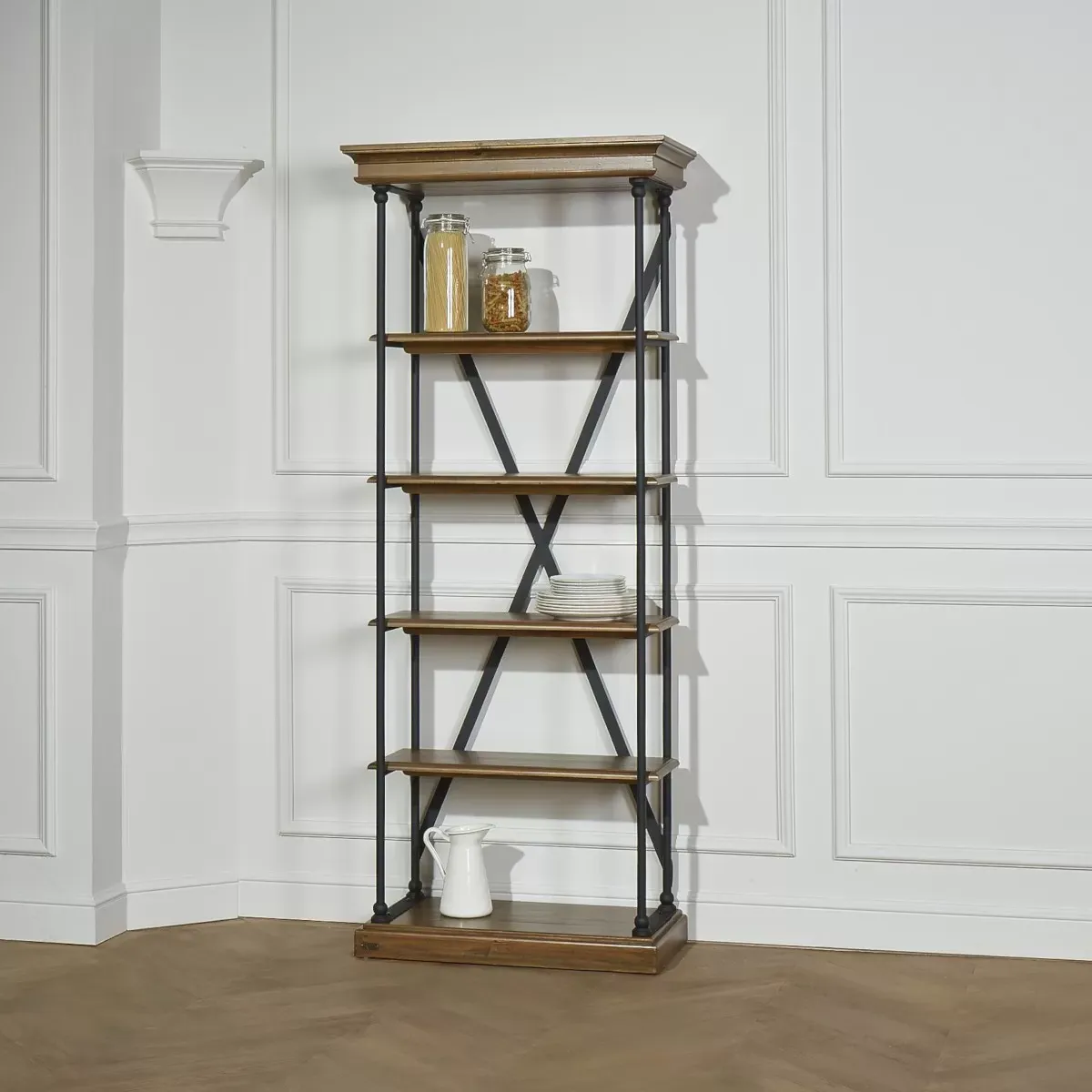 Illustration numéro 2 du produit Etagère haute en pin massif et métal teinte fonçée