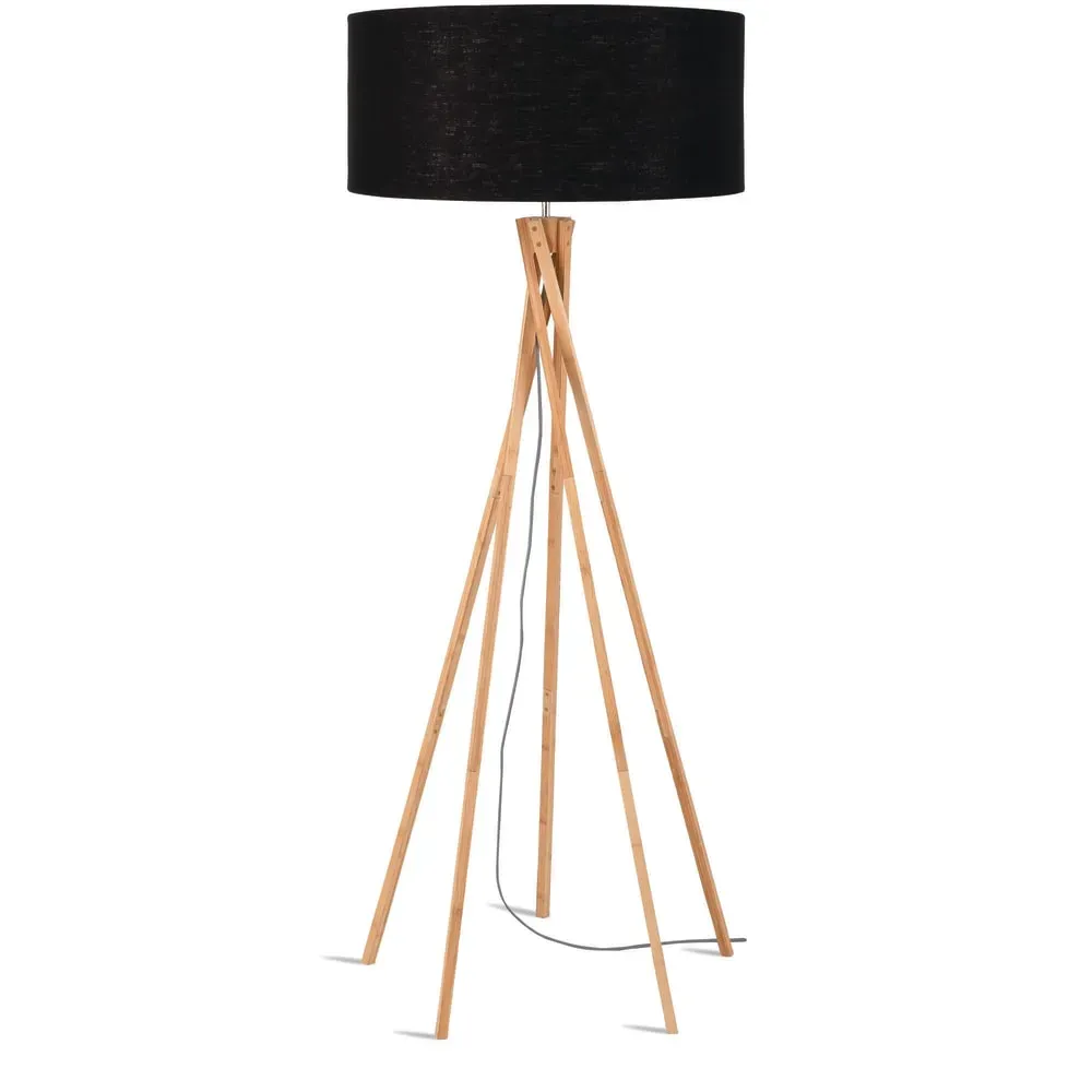 Illustration numéro 2 du produit Lampadaire en bambou et lin noir H160cm