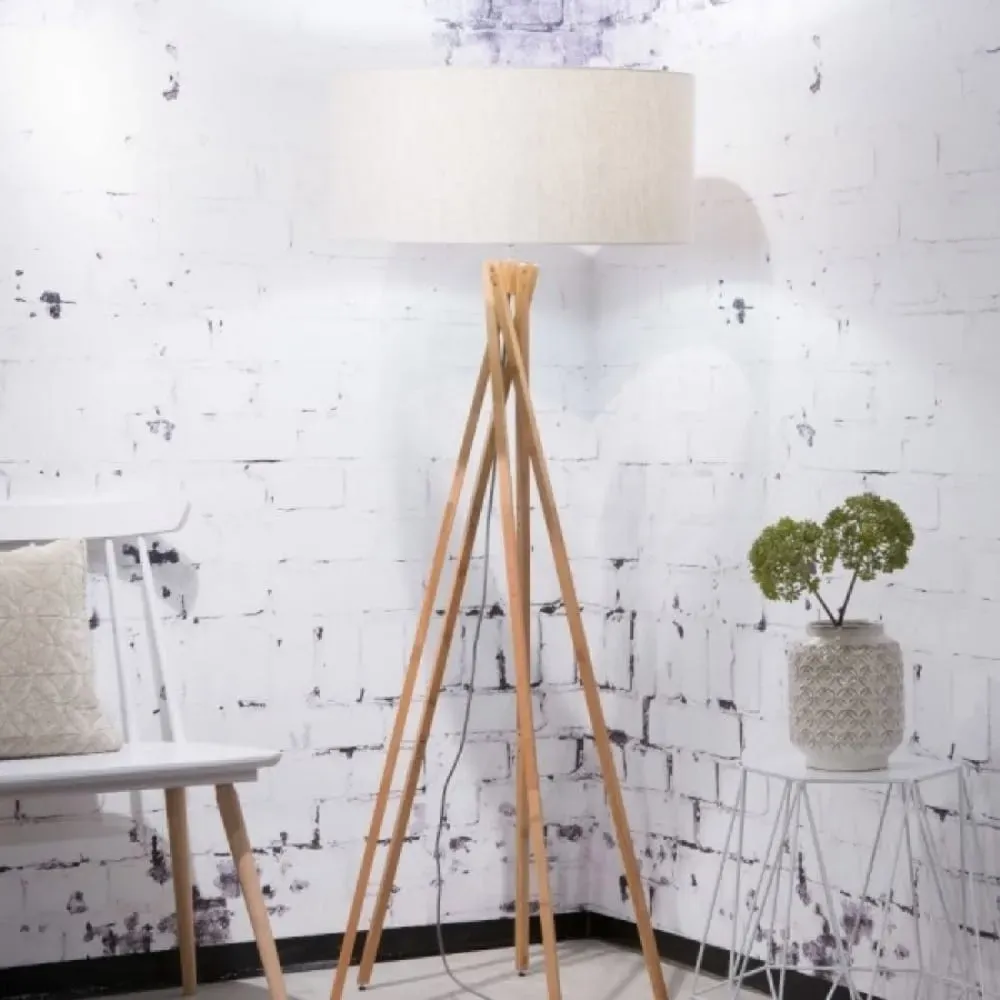 Illustration numéro 2 du produit Lampadaire en bambou et lin gris H160cm