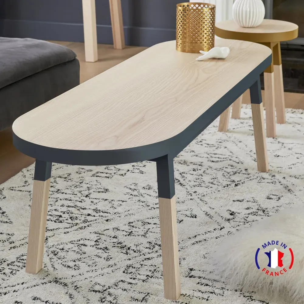 Illustration numéro 2 du produit Table basse banc 140 cm, 100% frêne massif bleu sombre de rance
