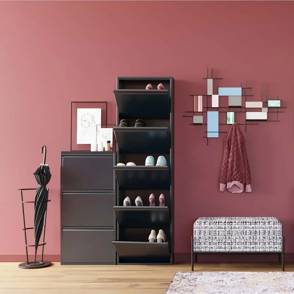 Illustration numéro 2 du produit Casier à chaussures 3 tiroirs en acier gris anthracite