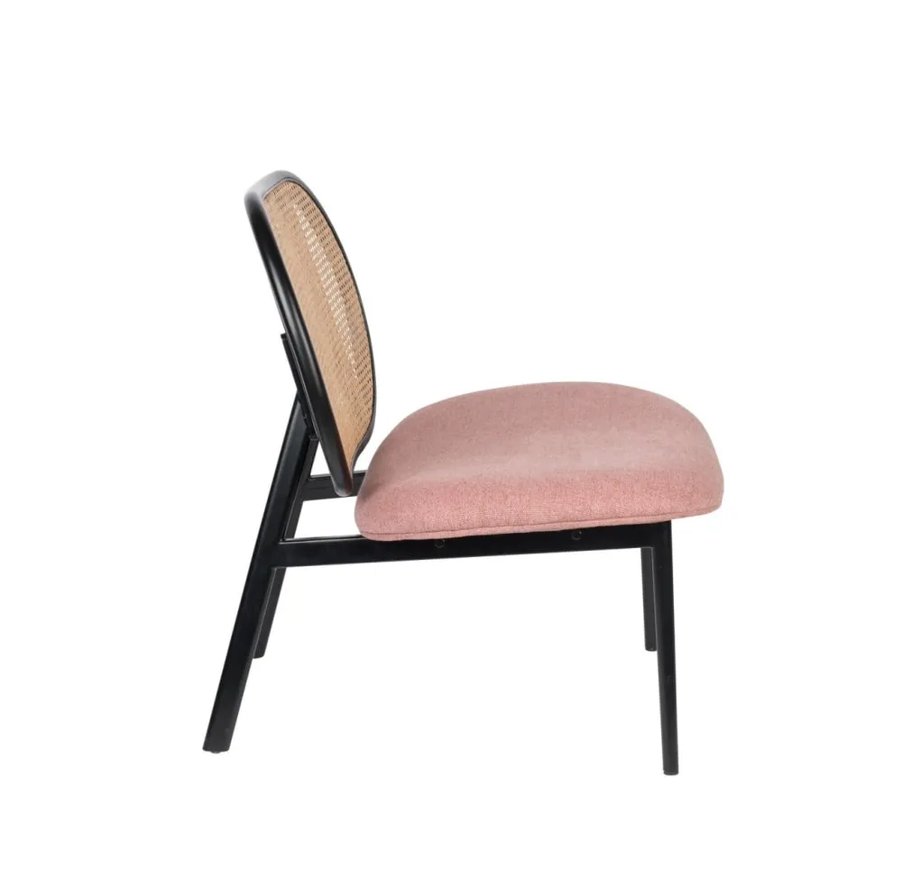 Illustration numéro 2 du produit Fauteuil dossier en cannage et assise en tissu rose