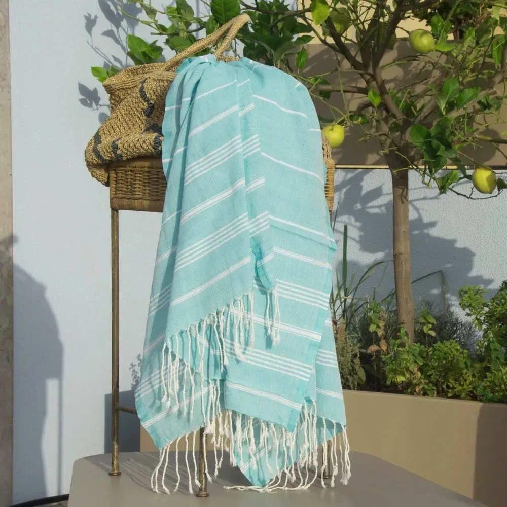 Illustration numéro 2 du produit Fouta coton vert turquoise 100x200