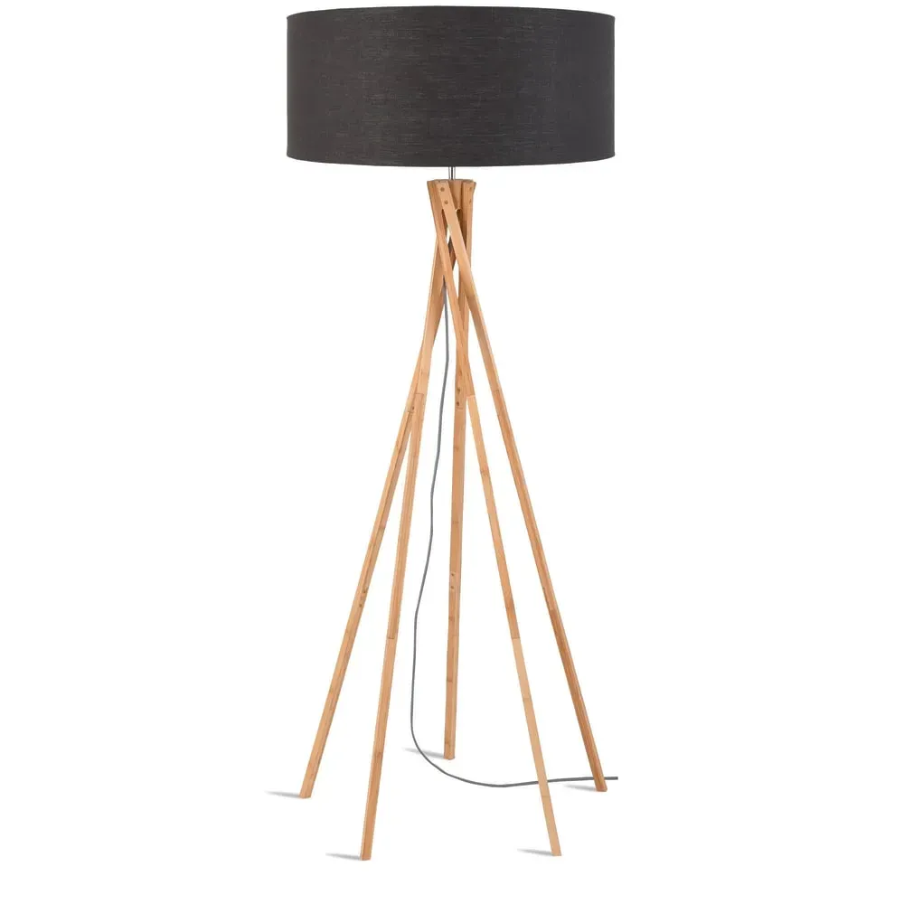 Illustration numéro 2 du produit Lampadaire en bambou et lin gris H160cm