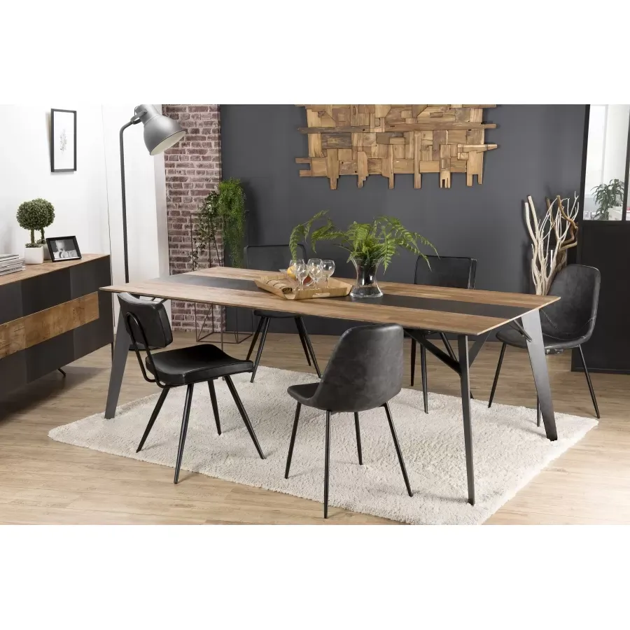 Illustration numéro 2 du produit Table à manger plateau en teck recyclé métal pieds métal noir L220