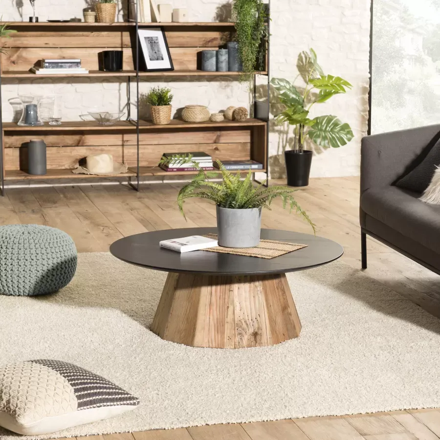 Illustration numéro 2 du produit Table basse ronde en pin recyclé D90