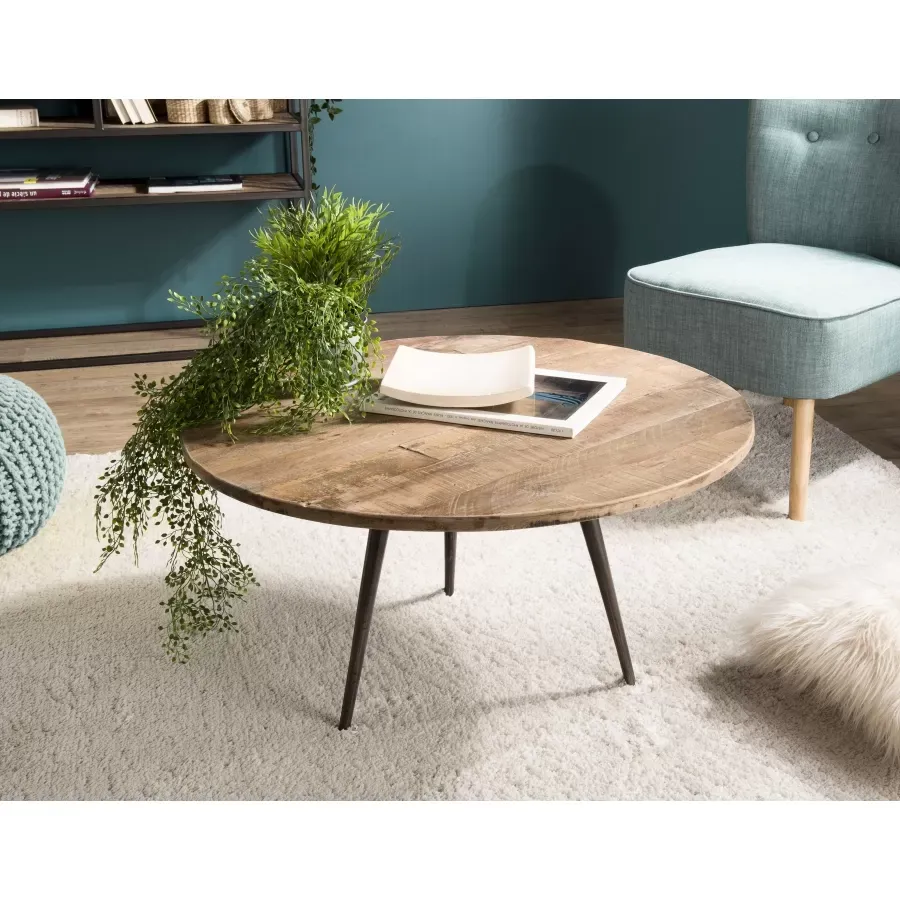 Illustration numéro 2 du produit Table basse ronde en teck recyclé et métal D75