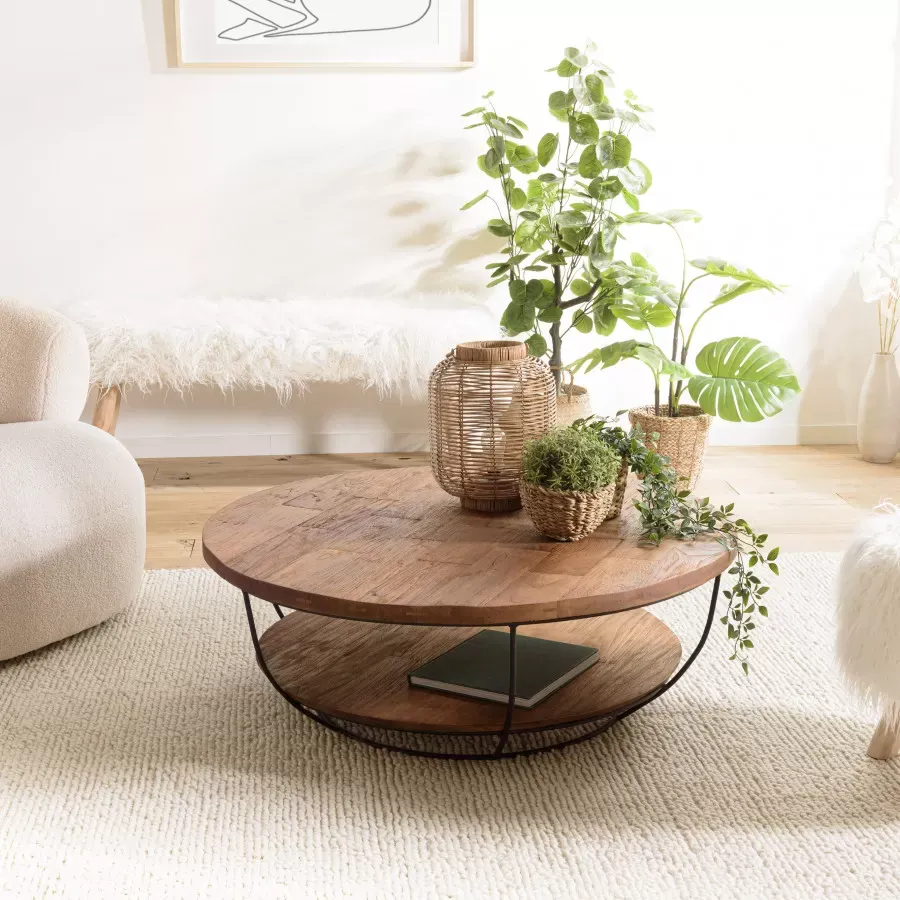 Illustration numéro 2 du produit Table basse coque 2 plateaux en teck recyclé métal noir D100