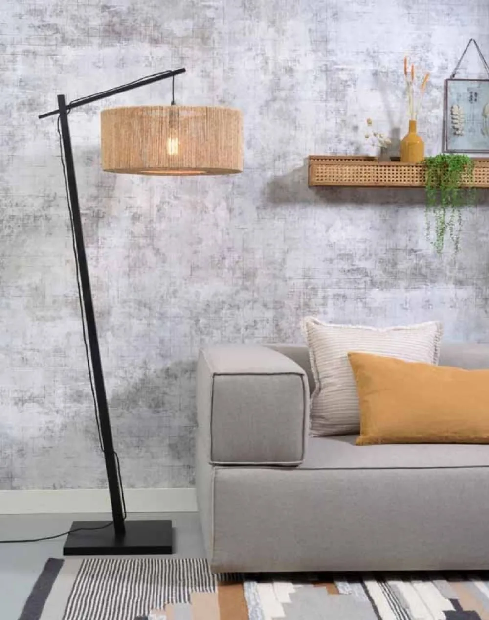 Illustration numéro 2 du produit Lampadaire bambou/jute noir H207cm