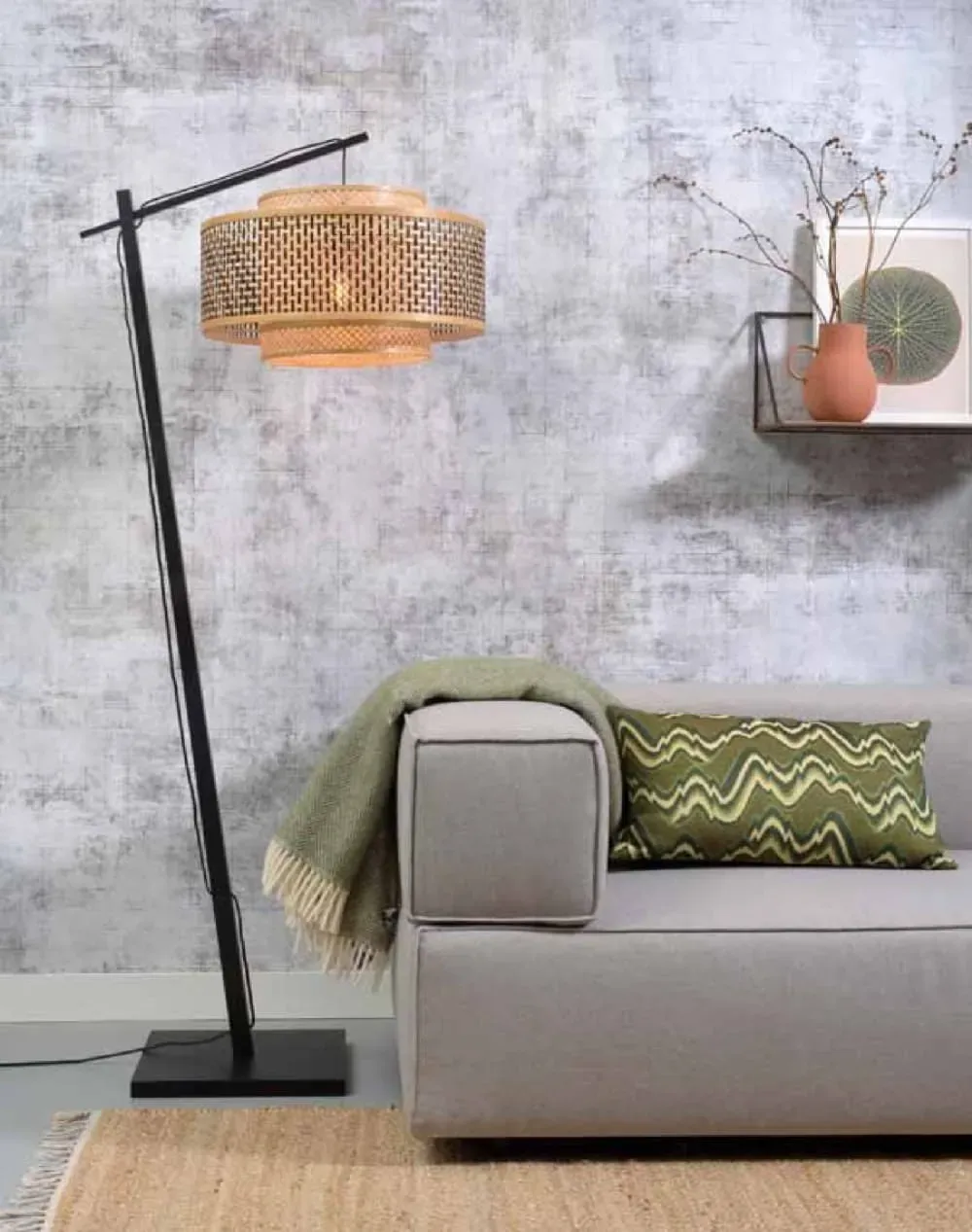 Illustration numéro 2 du produit Lampadaire bambou noir H176cm