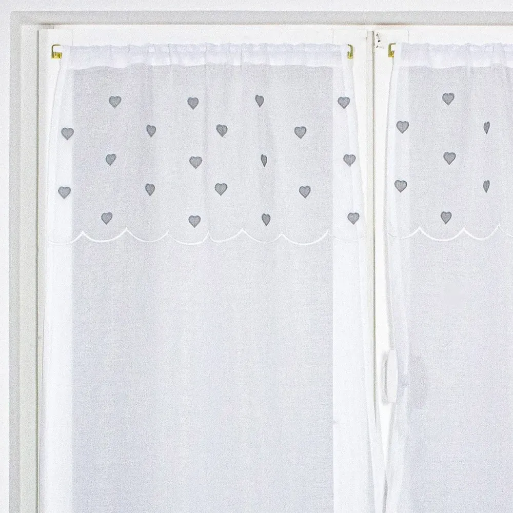 Illustration numéro 2 du produit Paire de vitrages droits sablés avec top à coeurs polyester gris 90x60