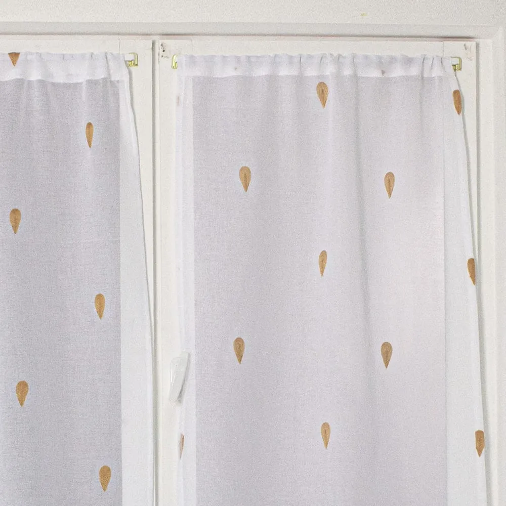 Illustration numéro 2 du produit Paire de petits voilages droits brodés de gouttes polyester jaune ocre