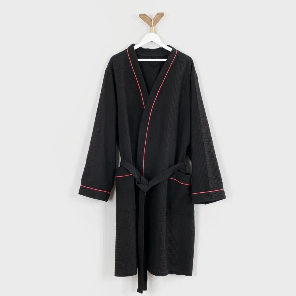 Illustration numéro 2 du produit Peignoir nid d'abeille en coton noir xl